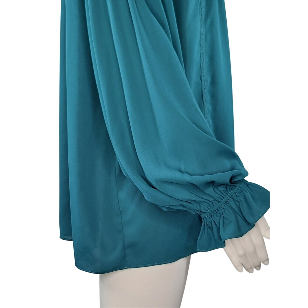 Zac & Rachel Teal Lace-Trim Peasant Boho Blouse - Picture 6 of 13